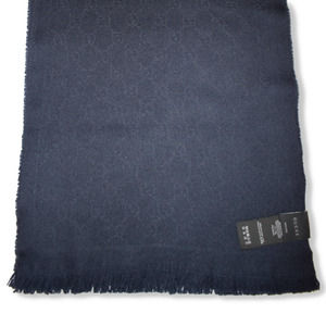 Auth Gucci GG Pattern Jacquad Dark Blue Scarf